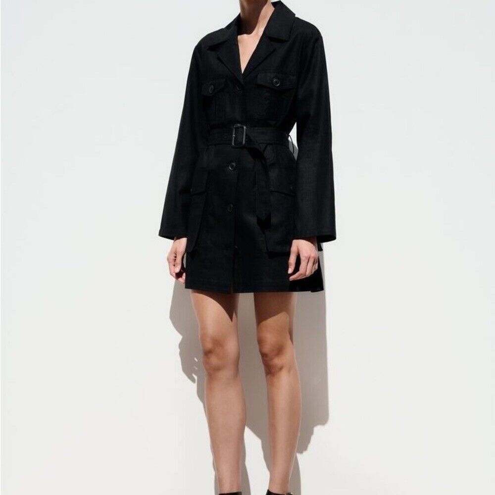 NWT ZARA Jacket size M black linen blend timeless oversized